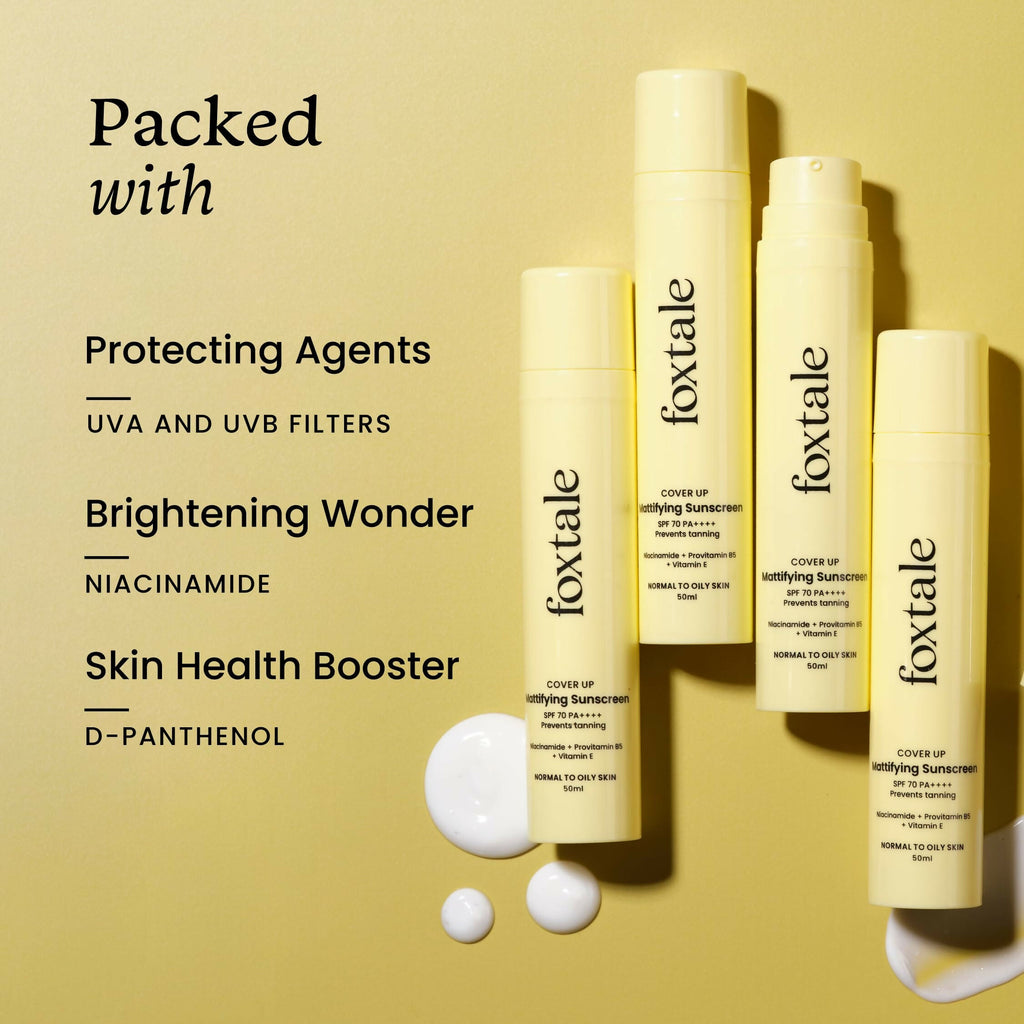 Foxtale Niacinamide Mattifying Sunscreen SPF 70+ PA++++ - Prevents Tanning, UVA/UVB Protection | Grocsy