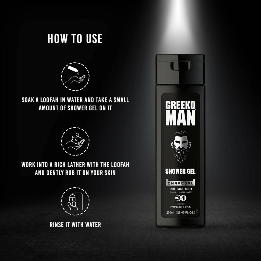Vasu Healthcare Greeko Man 3 in 1 Charcoal Shower Gel | Grocsy