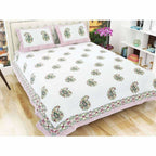 Paisley Hand Block Printed Double 90x108 Inches Bedspread with 2 Pillow Covers | Grocsy