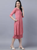 Myshka Stylish Pink Cotton 3/4 Sleeve Women's Kurta Palazzo Set | Grocsy