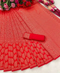 DEIANA'S Beautiful Designer Golden zari Soft Lichi Silk Saree - Red | Grocsy