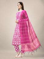 Jyoti Fashion Women's Pink Rayon Print with Embroidery & Fancy Lace Work Kurta with Trouser & Dupatta | Grocsy