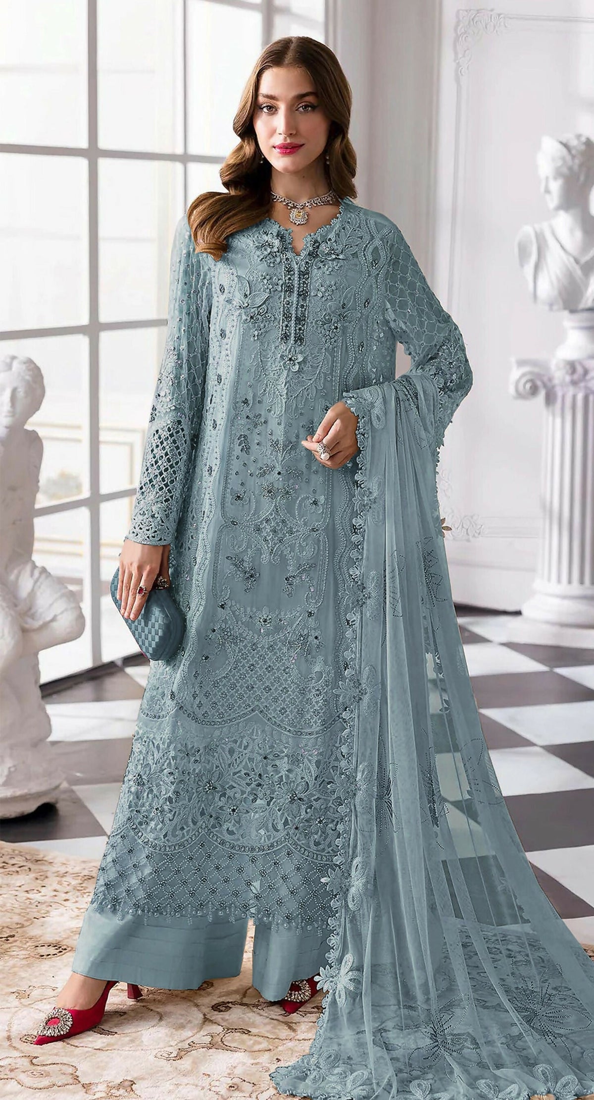 Anaita Blue Fox Georgette Suit With Khatli & Sequence Work | Grocsy