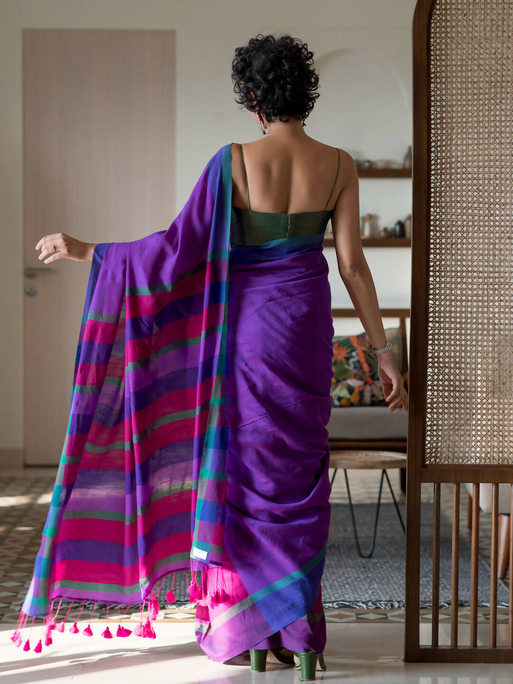 Suta Multi Color Woven Design Cotton Blend Saree | Grocsy