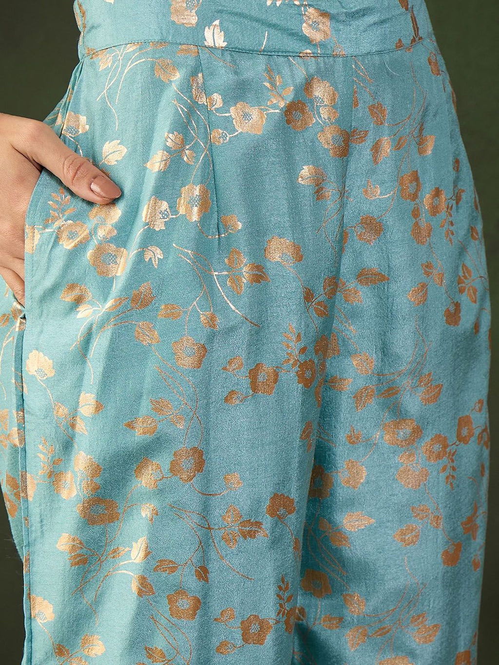 Sangria Woven Design Kurta & Palazzo With Dupatta | Grocsy