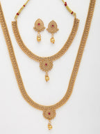 NVR Women's Set of 2 Gold-Polished Pink Stone Studded Jadau Jewellery Set | Grocsy
