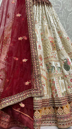 Jyoti Fashion Women's White Velvet Fancy Dori & Sequins with Multi Thread Embroidered with Diamond Work Wedding Lehenga Choli | Grocsy