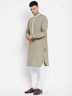 Even Apparels Green Pure Cotton Men's Kurta With Contrast Collar And Placket | Grocsy