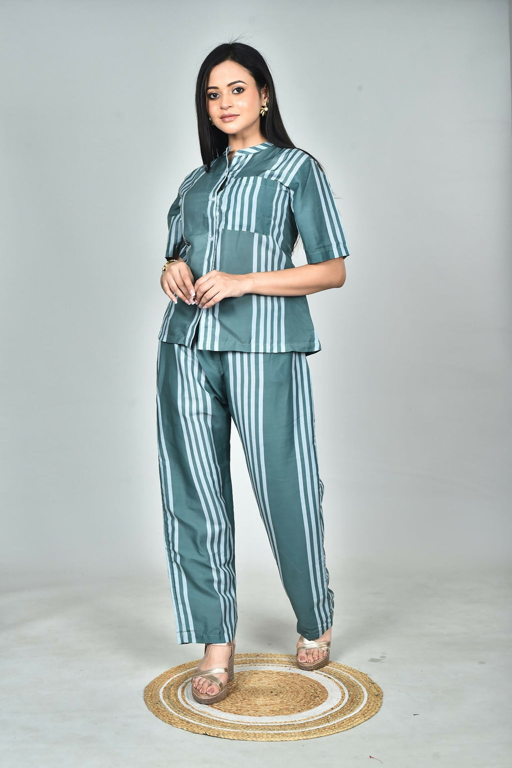 Morchari Digital Print Semi Muslin Co-Ord Set Top & Trouser-Multicolor | Grocsy