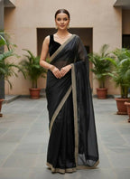Joban Fashion Black Soft twill Net Party Wear Sarees | Grocsy