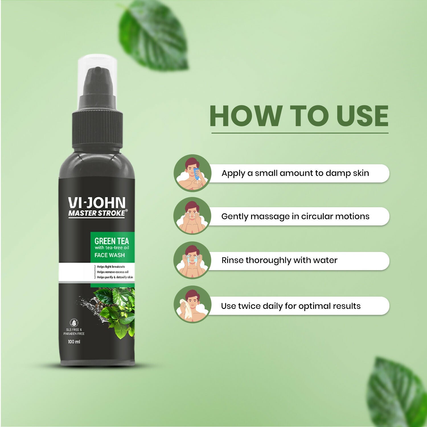 VI-JOHN Master Stroke Green Tea Face Wash Brightening Skin And Improving Texture For All Skin Type | Grocsy