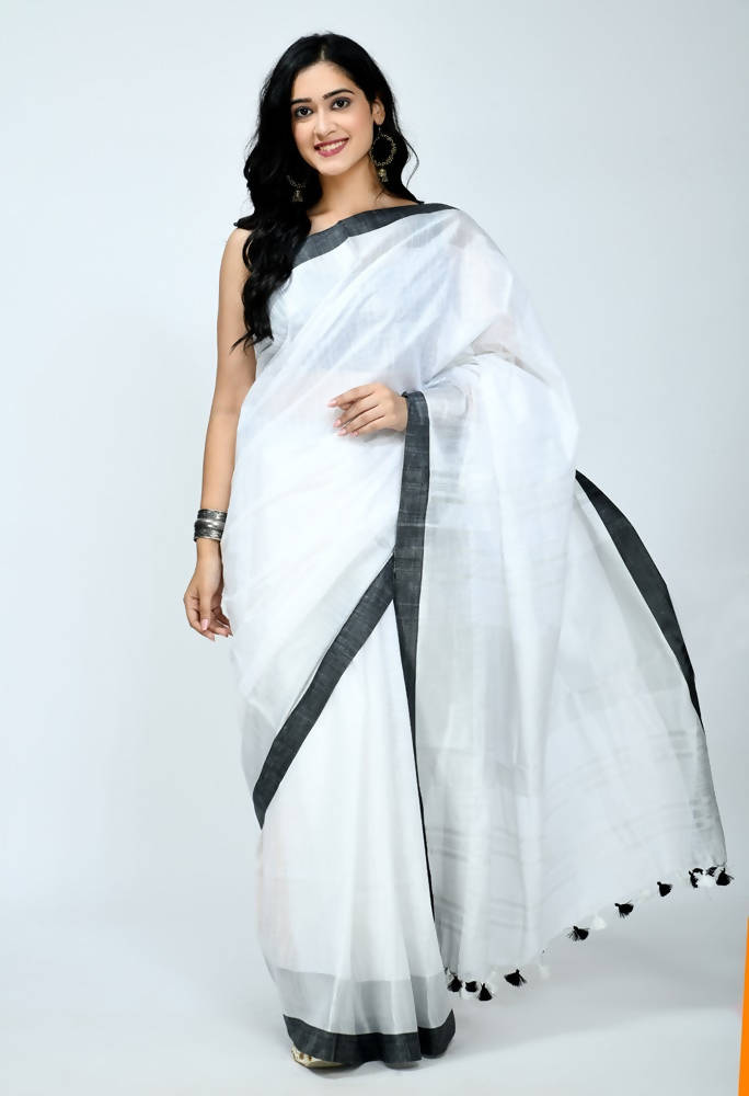 Mominos Fashion Moeza Beautiful Bhagalpuri Handloom Silk White Saree | Grocsy