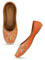 Desi Colour Women Indian Ethnic Footwear-Orange Dabka | Grocsy