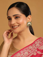 Nuyug 22K Gold Plated Faux Emerald Stone Studded Contemporary Shaped Studs | Grocsy