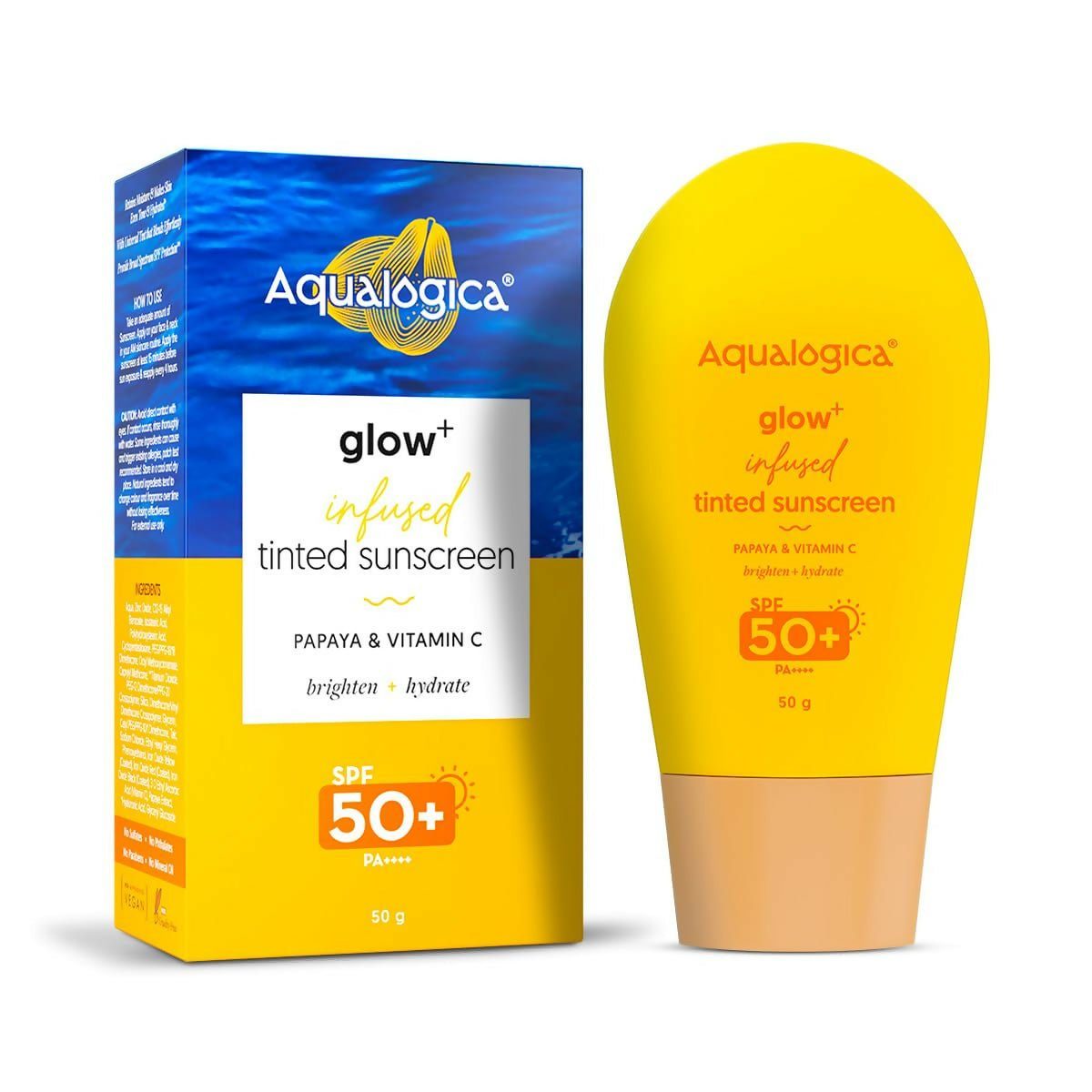 Aqualogica Glow+ Infused Tinted Sunscreen With Papaya & Vitamin C, Protection Against Uva/B, For Glowing & Sun-Safe Skin | Grocsy