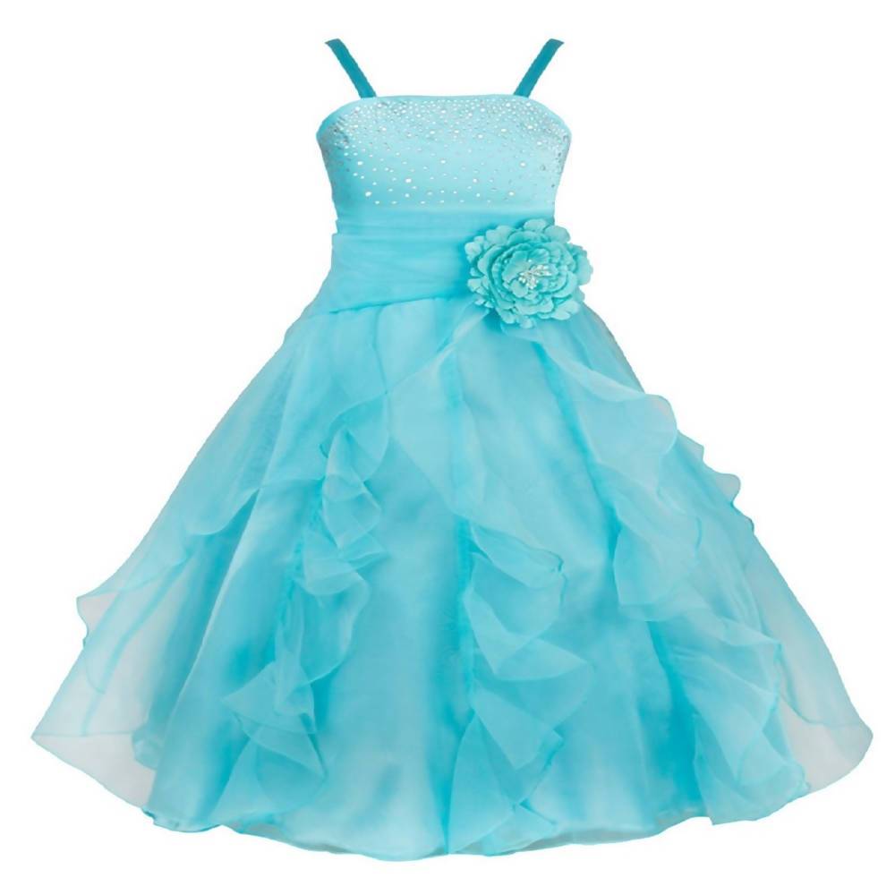 Asmaani Baby Girl's Sky Blue Colour Satin A-Line Knee Length Dress (AS-DRESS-22090) | Grocsy