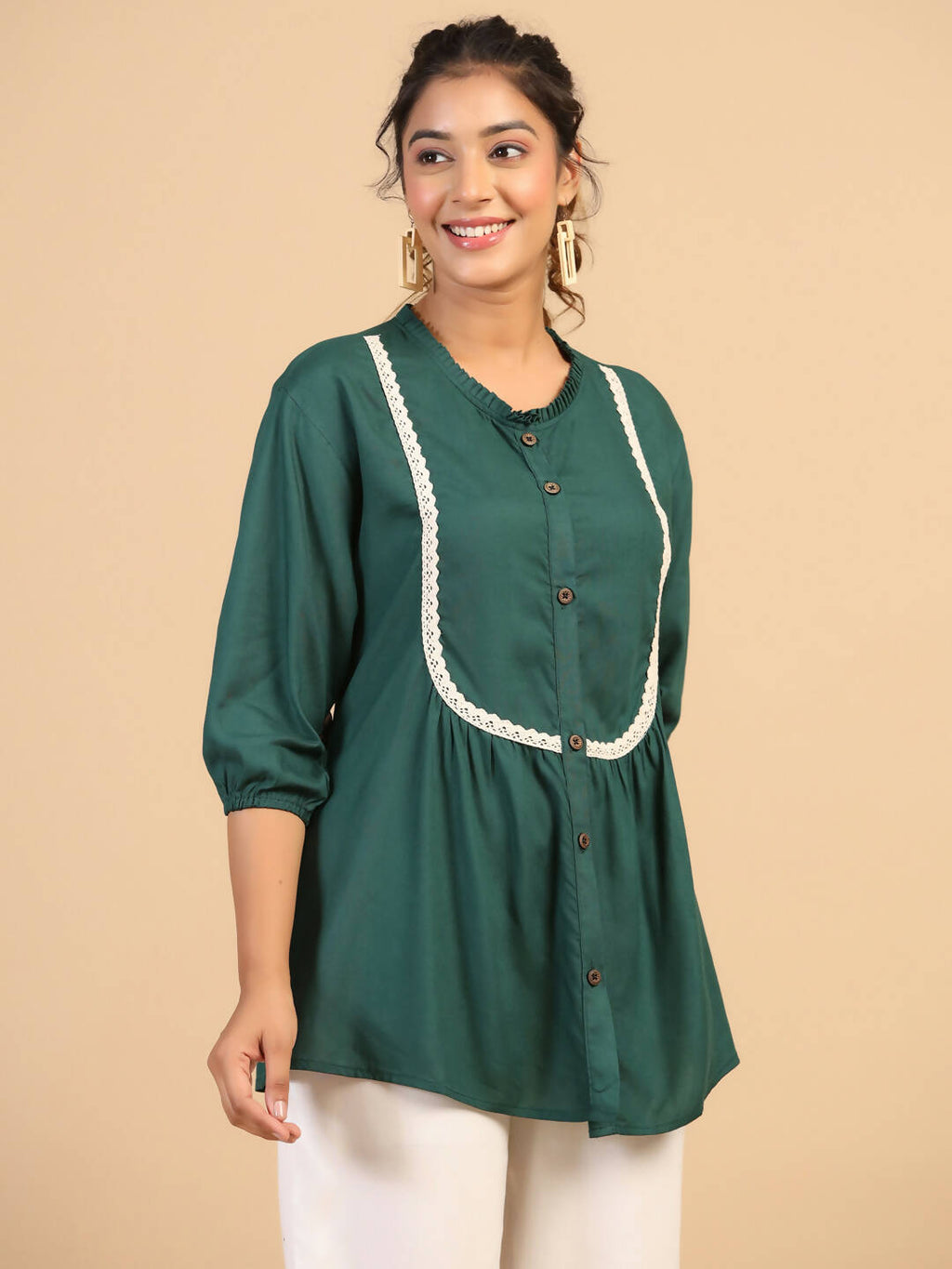 Womens Green Rayon Solid Top - Keeva | Grocsy