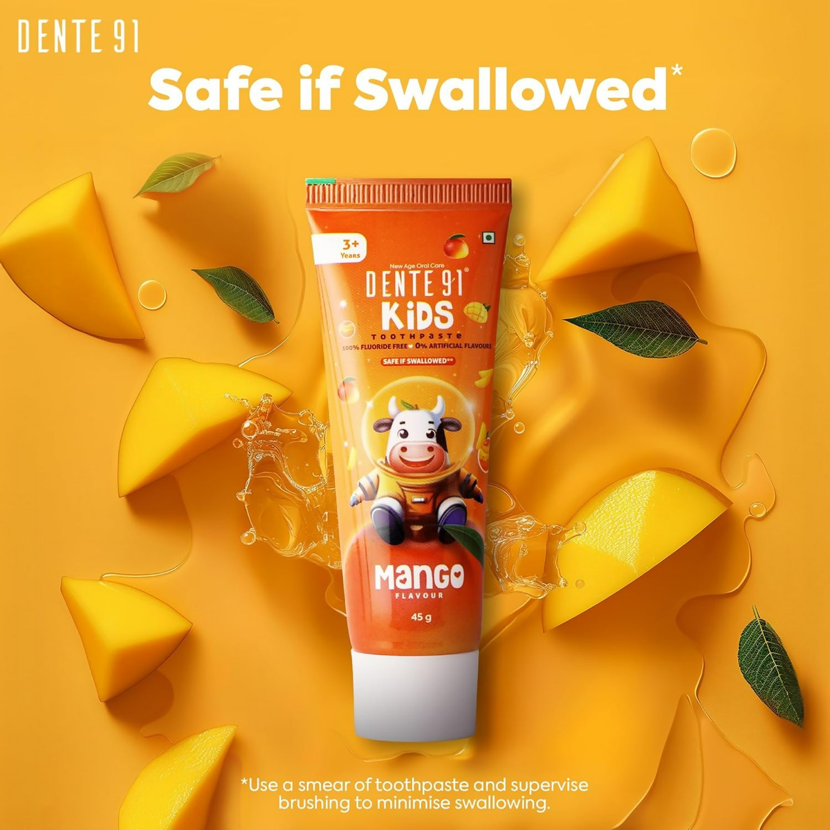 Dente91 Kids Toothpaste Protects Against Dental Caries & Hypersensitivity Fluoride Free, Mango Flavour | Grocsy