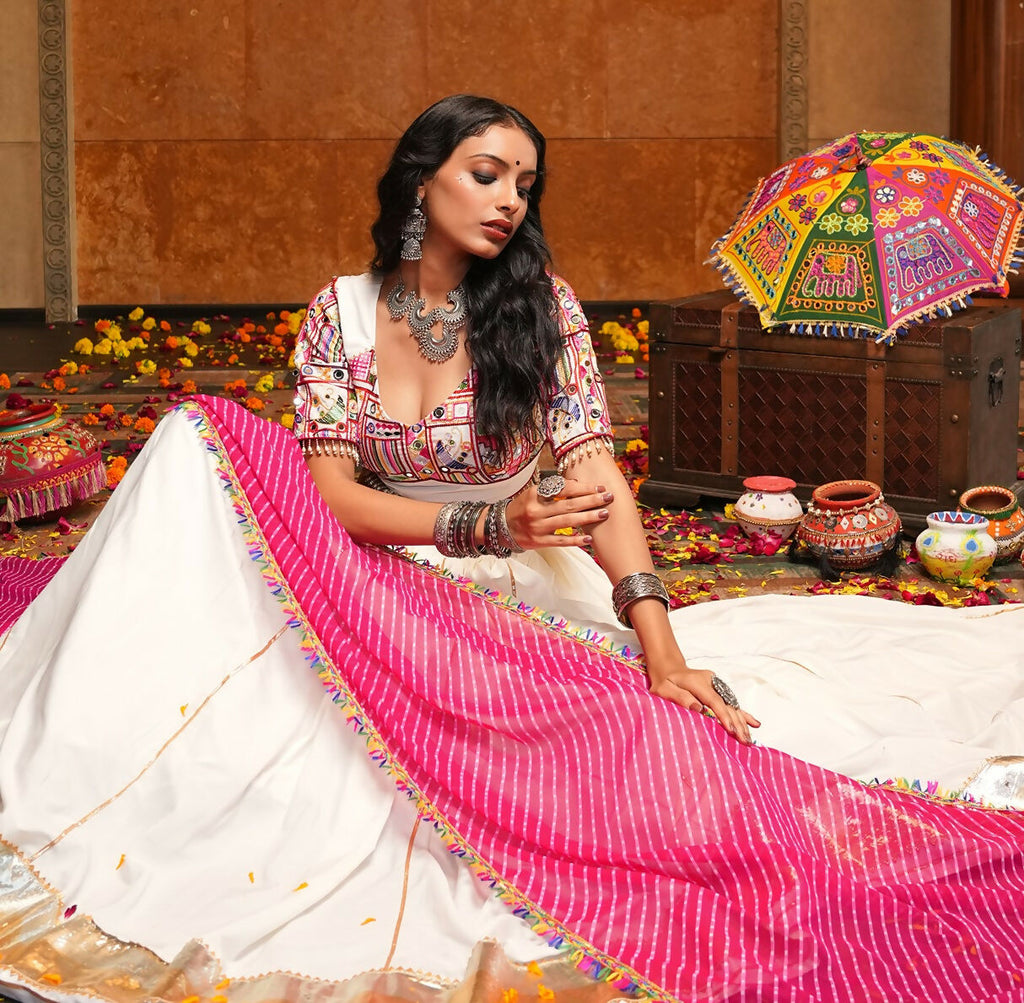 AI Fashion Off White Crepe Designer Navratri Wear Lehenga Choli Collection | Grocsy