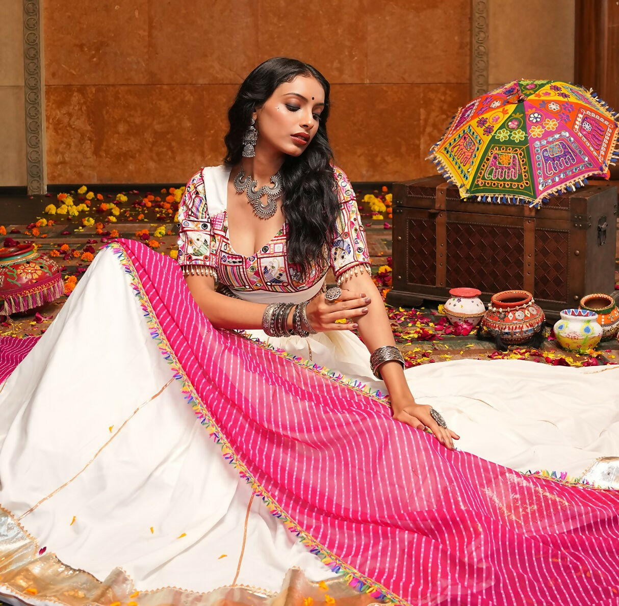 AI Fashion Off White Crepe Designer Navratri Wear Lehenga Choli Collection | Grocsy