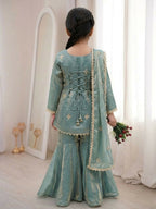 Teeya Creation New Stylish Embroidered Kids Kurta Palazzo Set-Blue | Grocsy