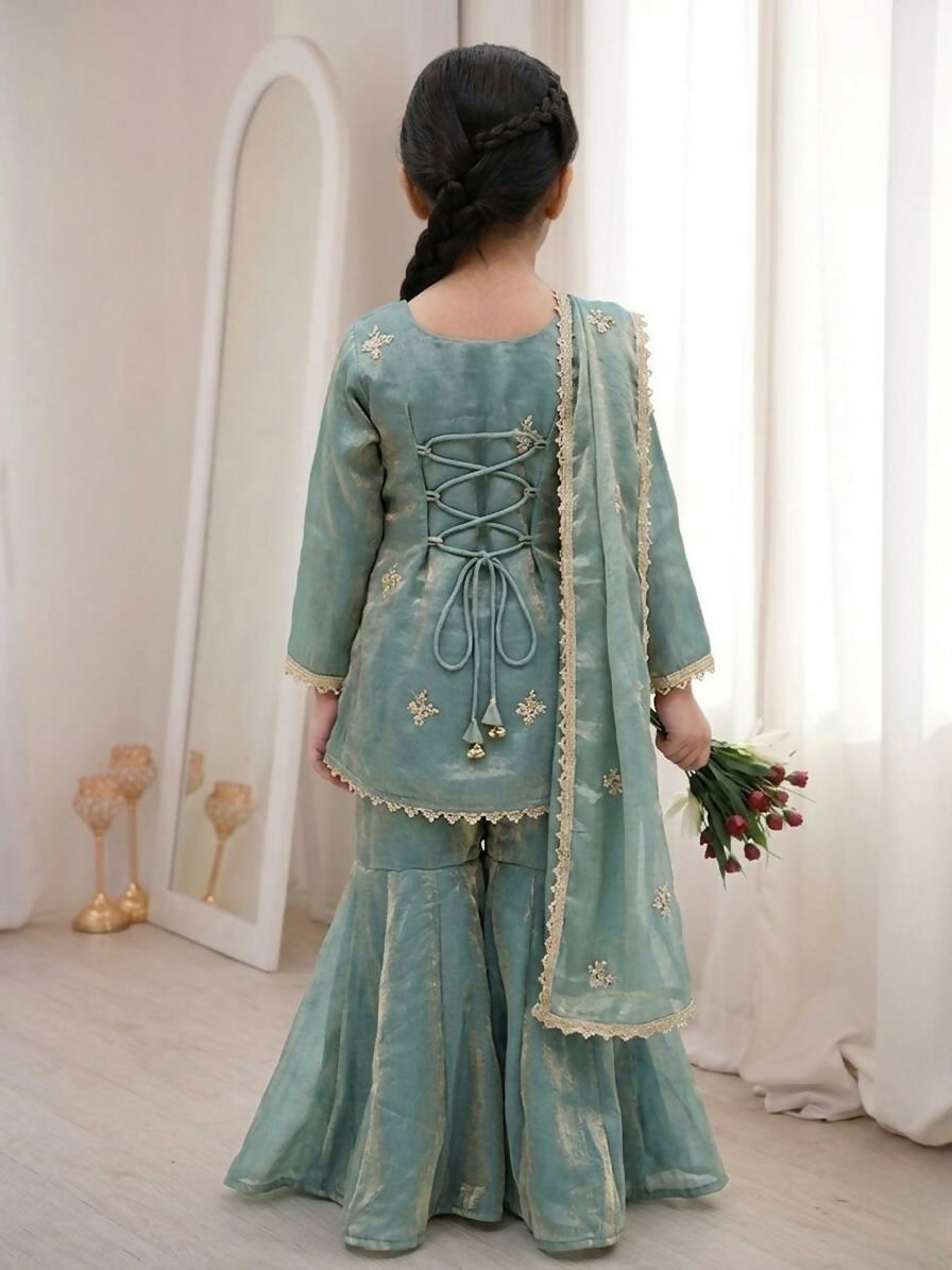 Teeya Creation New Stylish Embroidered Kids Kurta Palazzo Set-Blue | Grocsy