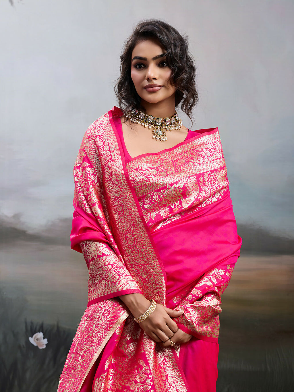 Shree Shyam Fashion Pink Silk Blend Saree | Grocsy