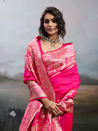 Shree Shyam Fashion Pink Silk Blend Saree | Grocsy