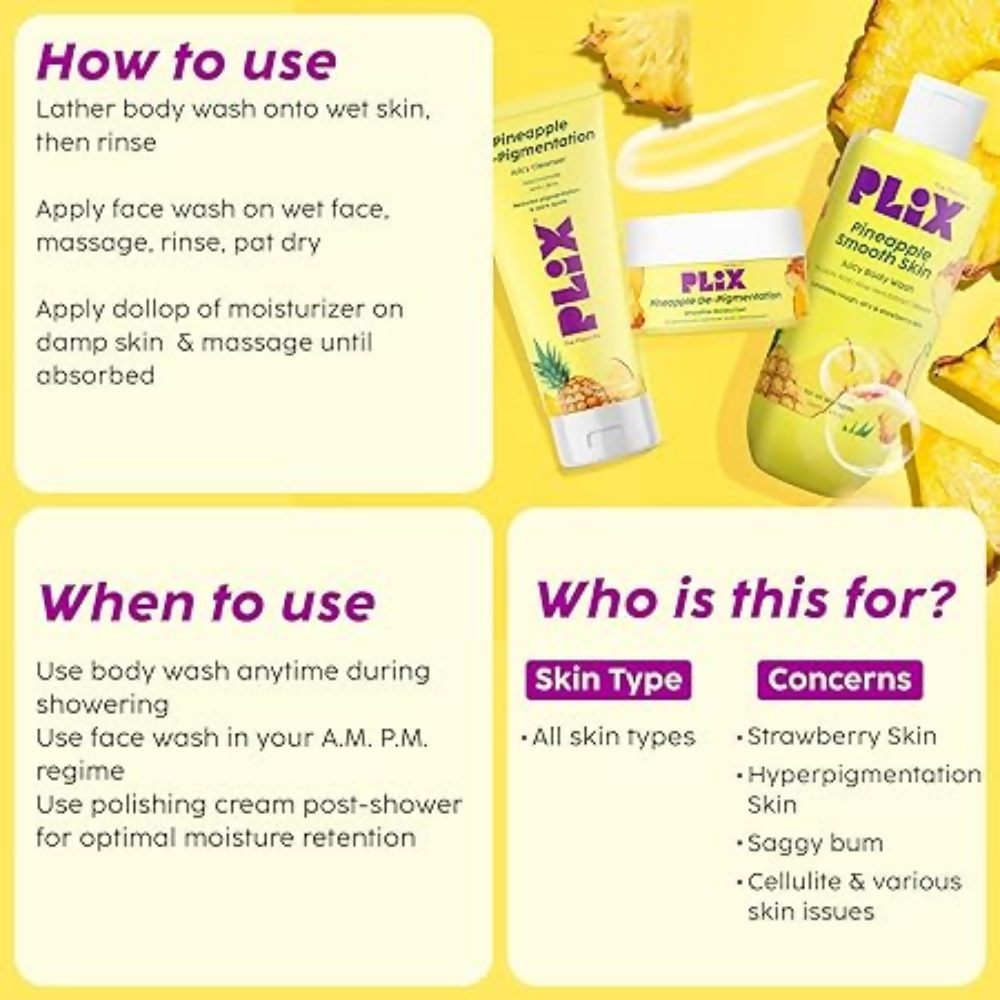 PLIX The Plant Fix Pineapple Trio With Cleanser, Body Wash & Cream | Grocsy