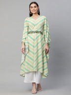 Ahalyaa Women Green Crepe Digital Printed Flared Sleeve Kaftan Kurta | Grocsy