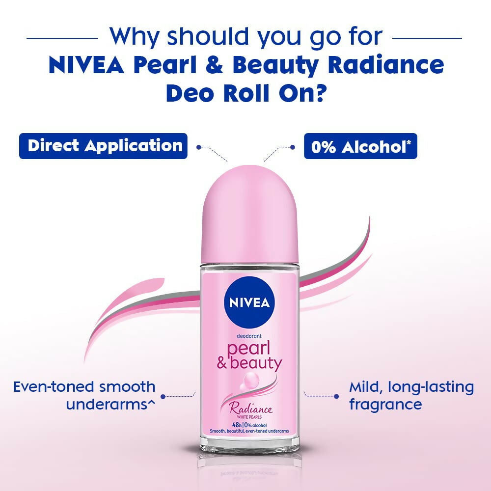 Nivea Deodorant Roll On Pearl & Beauty Radiance For Eventoned Smooth & Beautiful Underarms | Grocsy