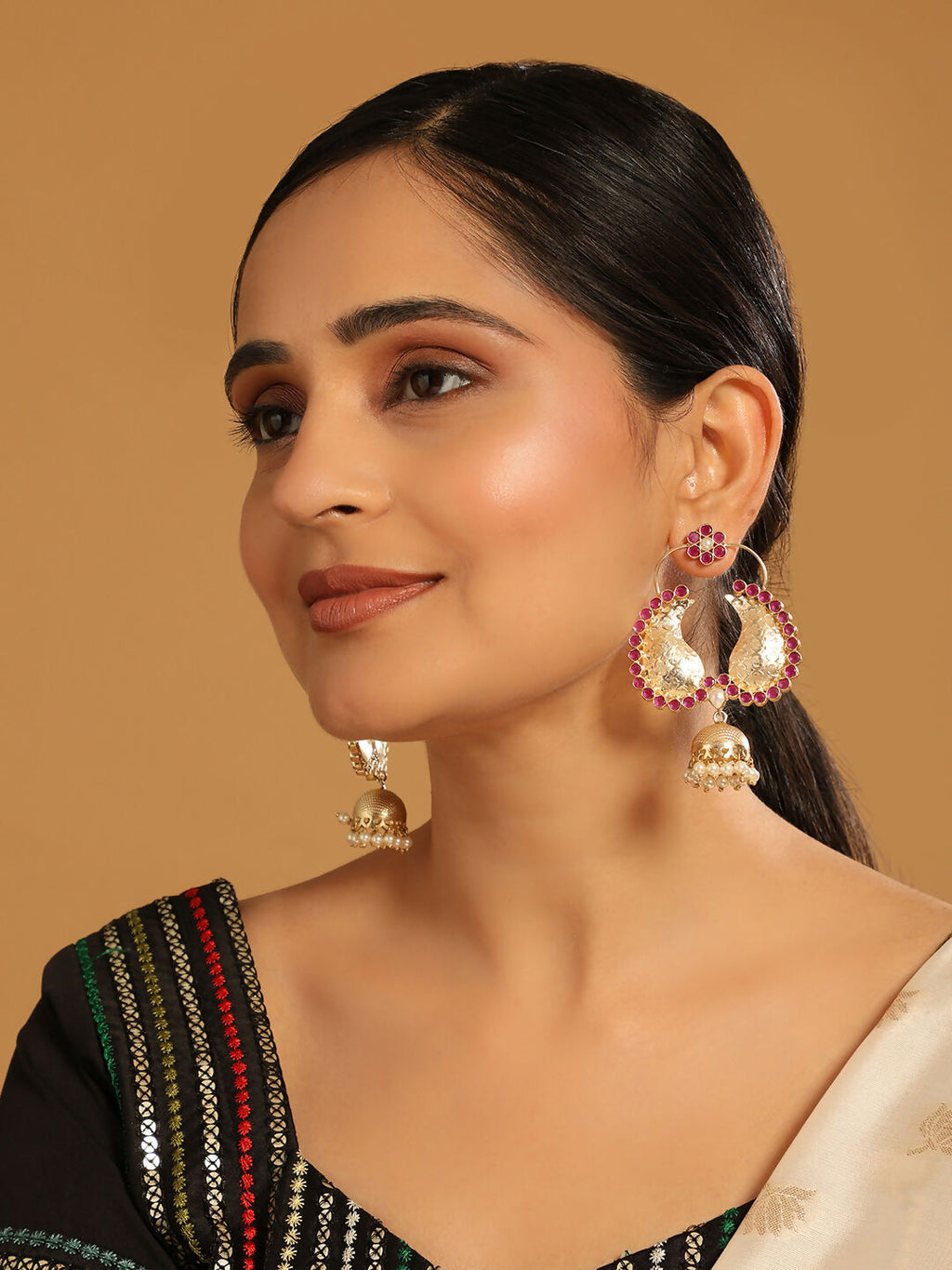 Nuyug 22K Gold Plated Pink Paisley Bloom Earrings | Grocsy