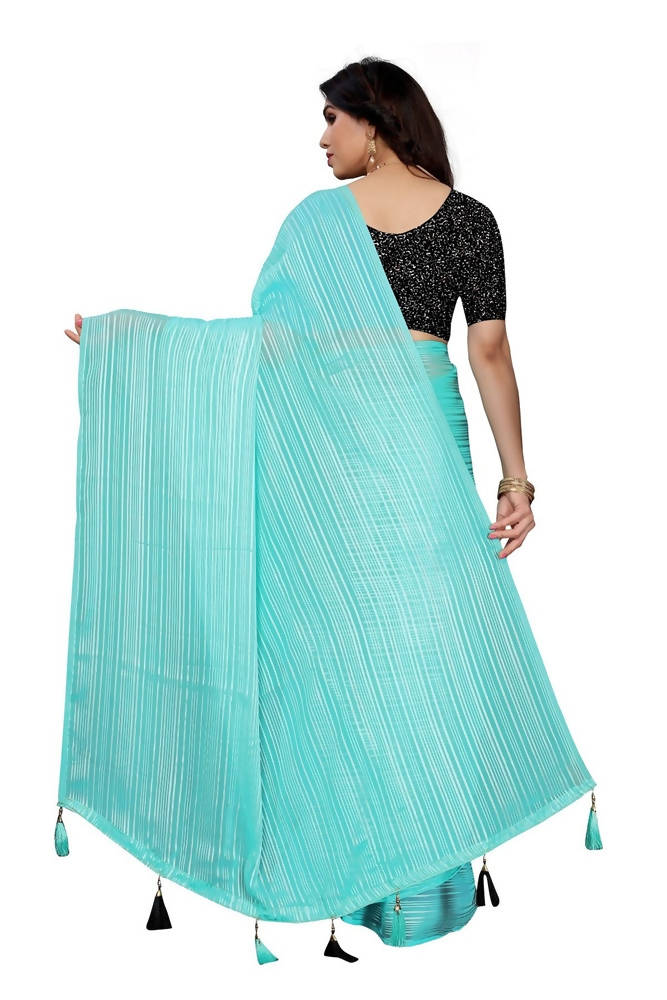 Vamika Sky Blue Georgette Seqence Saree (Riva Sky Blue) | Grocsy