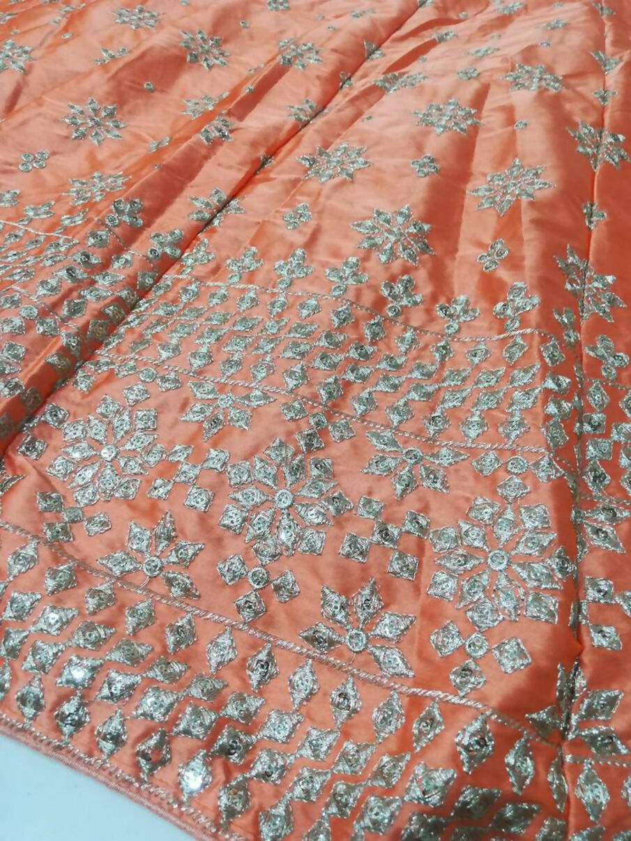 Jyoti Fashion Delightful Orange Sequins, Zari with Embroidered Devsena Silk Lehenga Choli with Dupatta | Grocsy