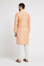 Ethnic India Orange Men's Kurta Ethnic Motifs Polyester | Grocsy