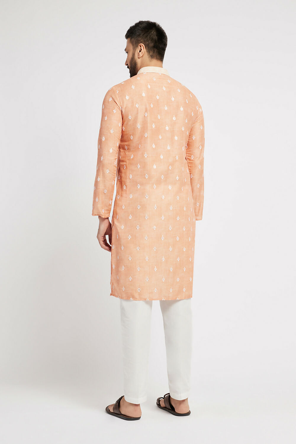 Ethnic India Orange Men's Kurta Ethnic Motifs Polyester | Grocsy