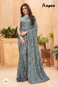 Aayaa Heavy Georgette Double Run Sequance Work Saree With Fitting Sequance Lace Border - Grey | Grocsy