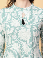 Joban Fashion Green Cotton Printed & Hand Work Dress | Grocsy