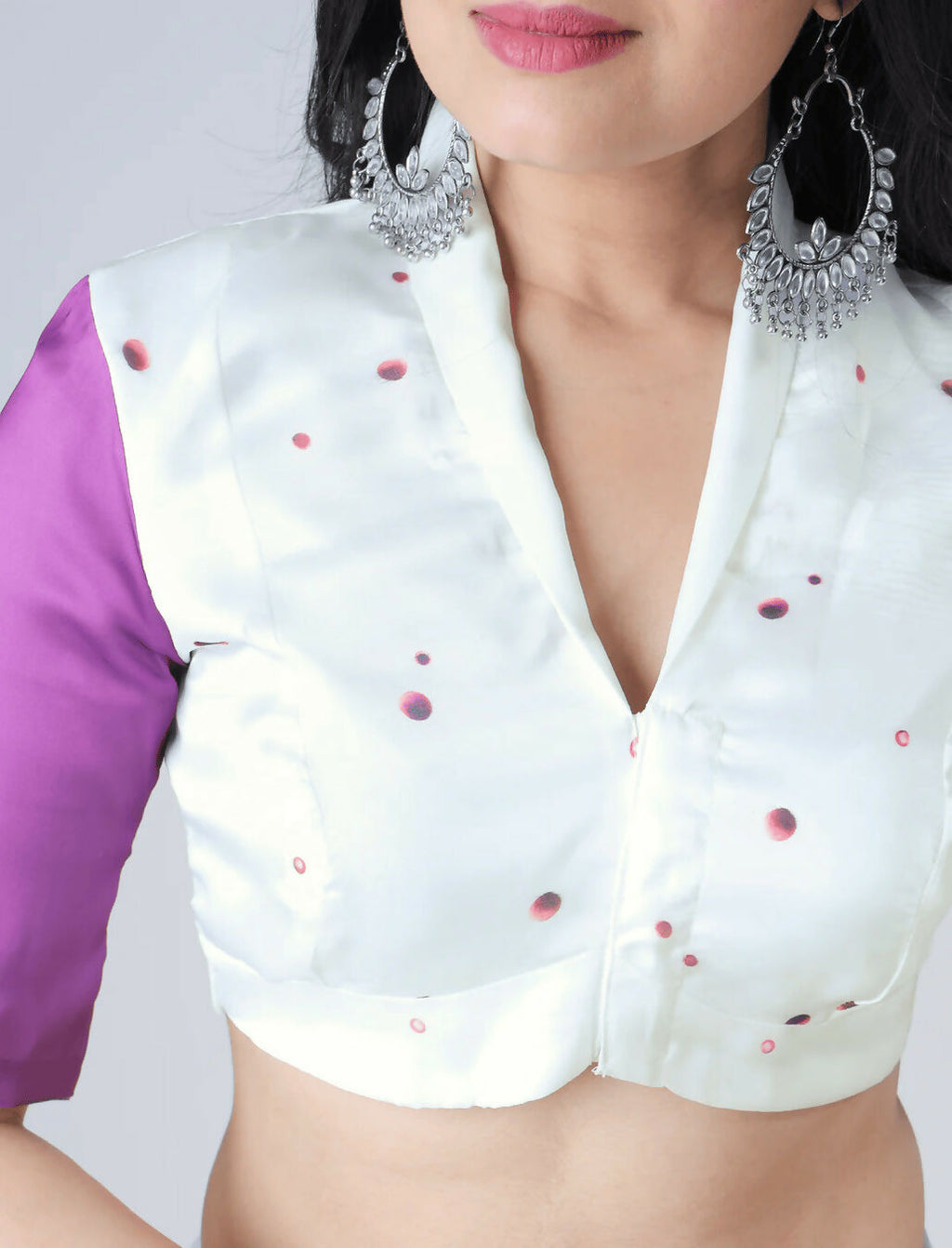 Vastranavya Purple & White Ready to Wear Floral Print Free Hand Saree | Grocsy