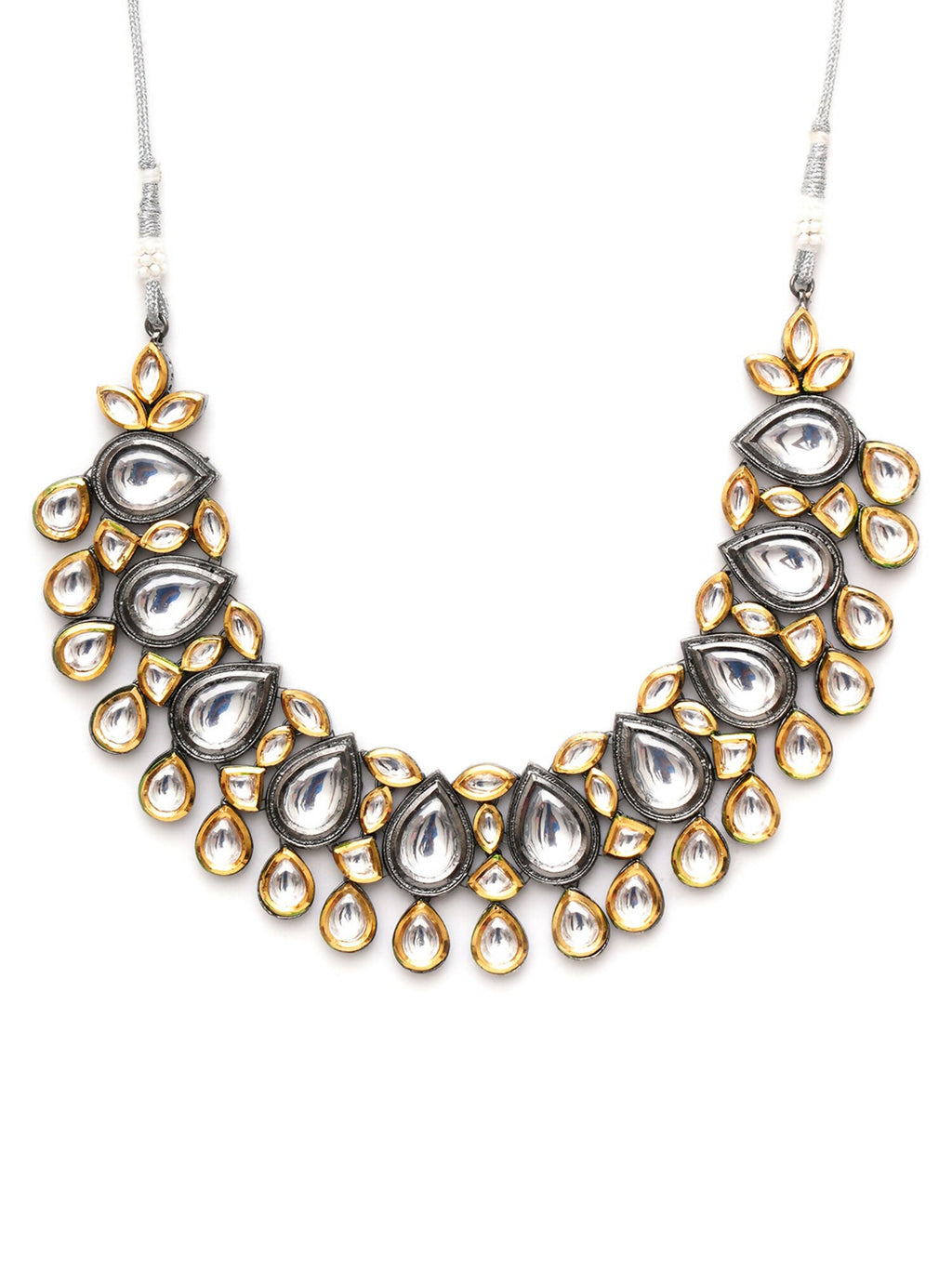 Dual Tone Kundan Neckpiece (silver) - Ruby Raang | Grocsy