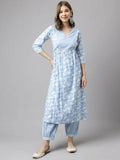 FIORRA Women's Blue Cotton A-Line Kurta Set | Grocsy