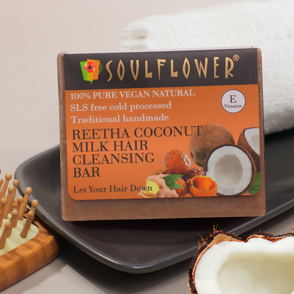 Soulflower Reetha Coconut Milk Hair Cleansing Bar | Grocsy