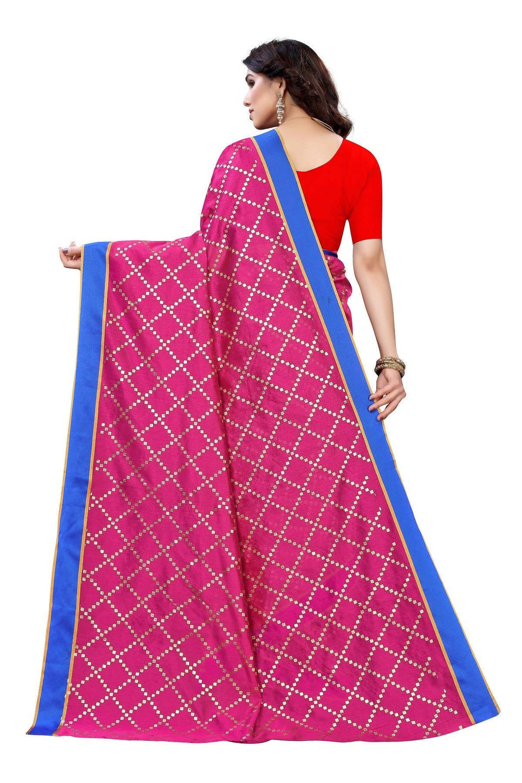Vamika Pink Linen Foil Print Saree (YOGI PINK) | Grocsy