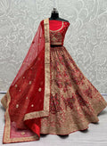 Jyoti Fashion Women's Red Silk Fancy Dori & Sequins Multi Thread Embroidered with Diamond Work Wedding Lehenga Choli | Grocsy