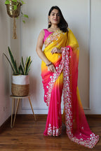 Teeya Creation Multi Color Georgette Party Wear Embroidery Work Saree | Grocsy