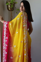 Teeya Creation Multi Color Georgette Party Wear Embroidery Work Saree | Grocsy