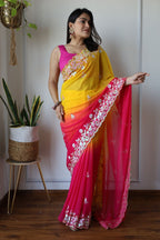 Teeya Creation Multi Color Georgette Party Wear Embroidery Work Saree | Grocsy