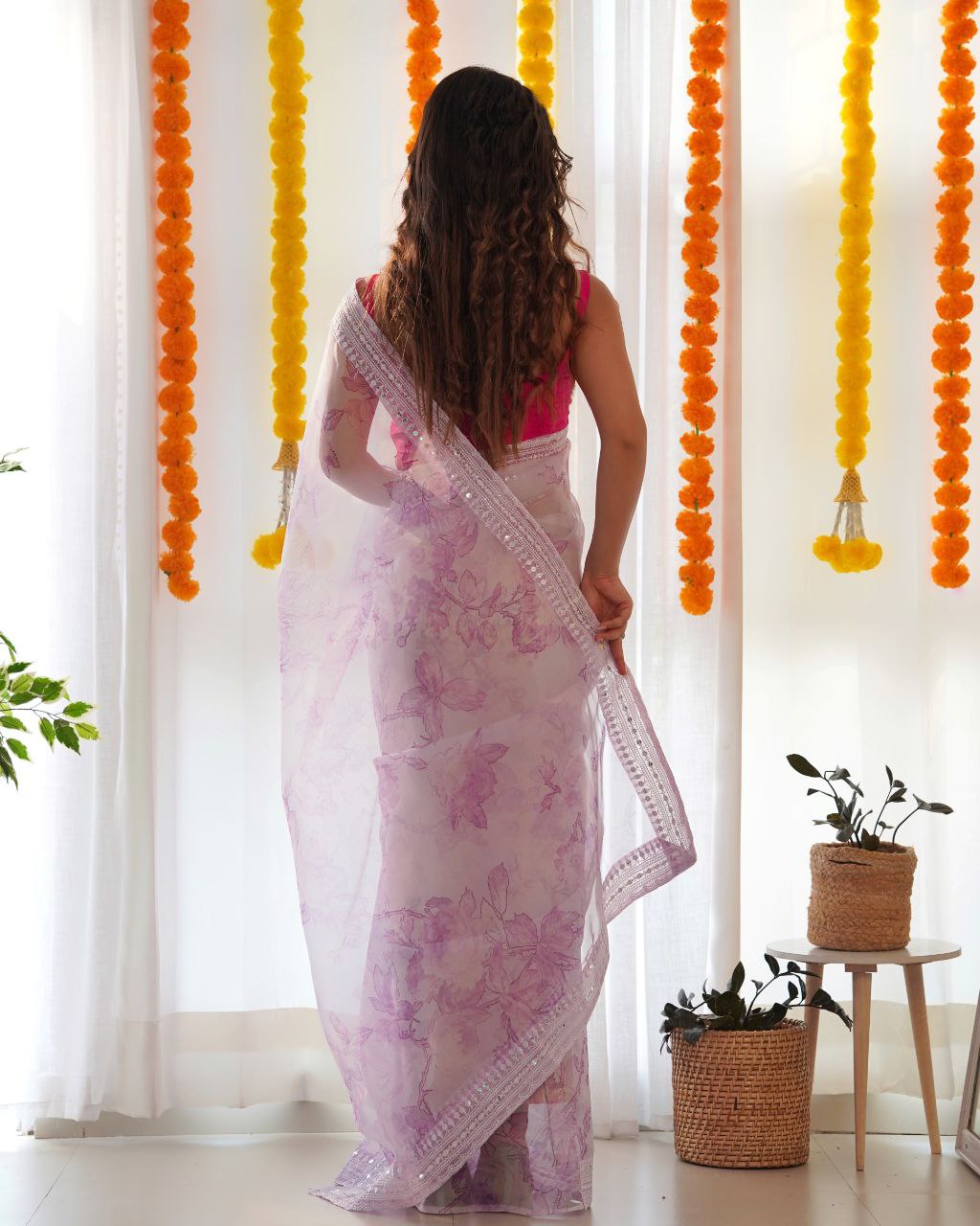 Teeya Creation Light Purple Color digital print with embroidery work saree | Grocsy