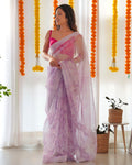 Teeya Creation Light Purple Color digital print with embroidery work saree | Grocsy