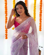 Teeya Creation Light Purple Color digital print with embroidery work saree | Grocsy